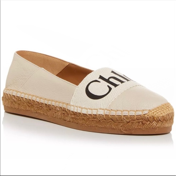 Chloe Woody Leather & Canvas Espadrilles- White - Picture 5 of 13